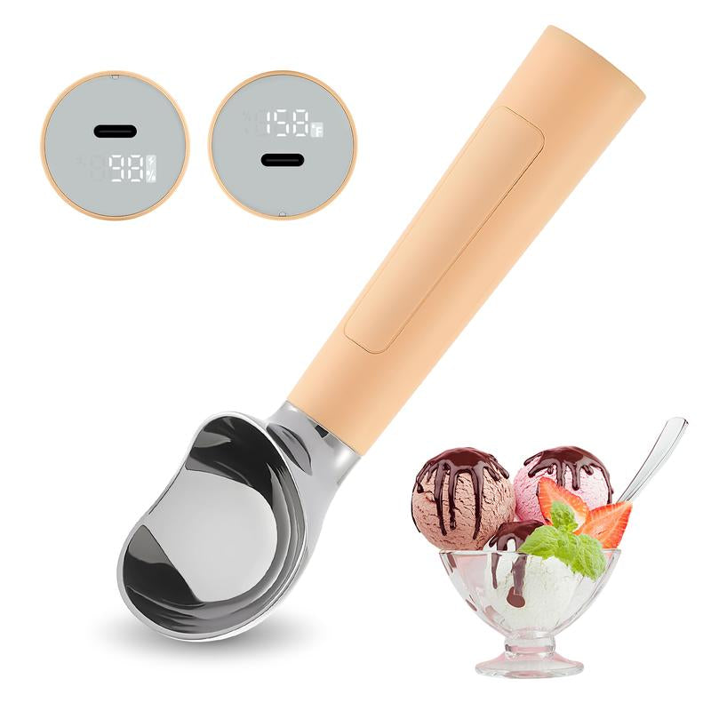 Heated Ice Cream Scoop Rechargeable Battery Electric Ice Cream Scooper for Scooping Hard Ice Cream, Metal Spoon 2 Oz IP 67 Waterproof LED Display Easy Clean Durable Kitchen Gadgets