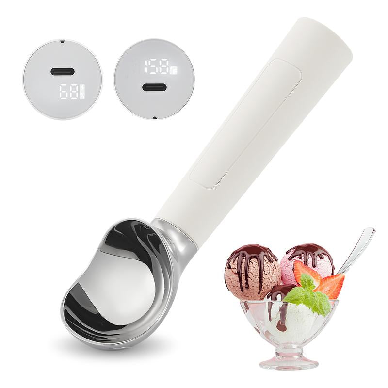 Heated Ice Cream Scoop Rechargeable Battery Electric Ice Cream Scooper for Scooping Hard Ice Cream, Metal Spoon 2 Oz IP 67 Waterproof LED Display Easy Clean Durable Kitchen Gadgets