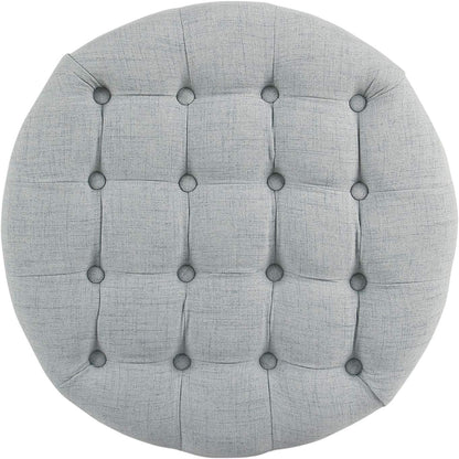 Home Decor | Button Tufted Woven round Storage Ottoman | Ottoman with Storage for Living Room & Bedroom (Light Blue)