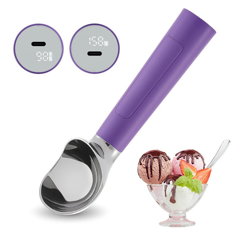 Heated Ice Cream Scoop Rechargeable Battery Electric Ice Cream Scooper for Scooping Hard Ice Cream, Metal Spoon 2 Oz IP 67 Waterproof LED Display Easy Clean Durable Kitchen Gadgets