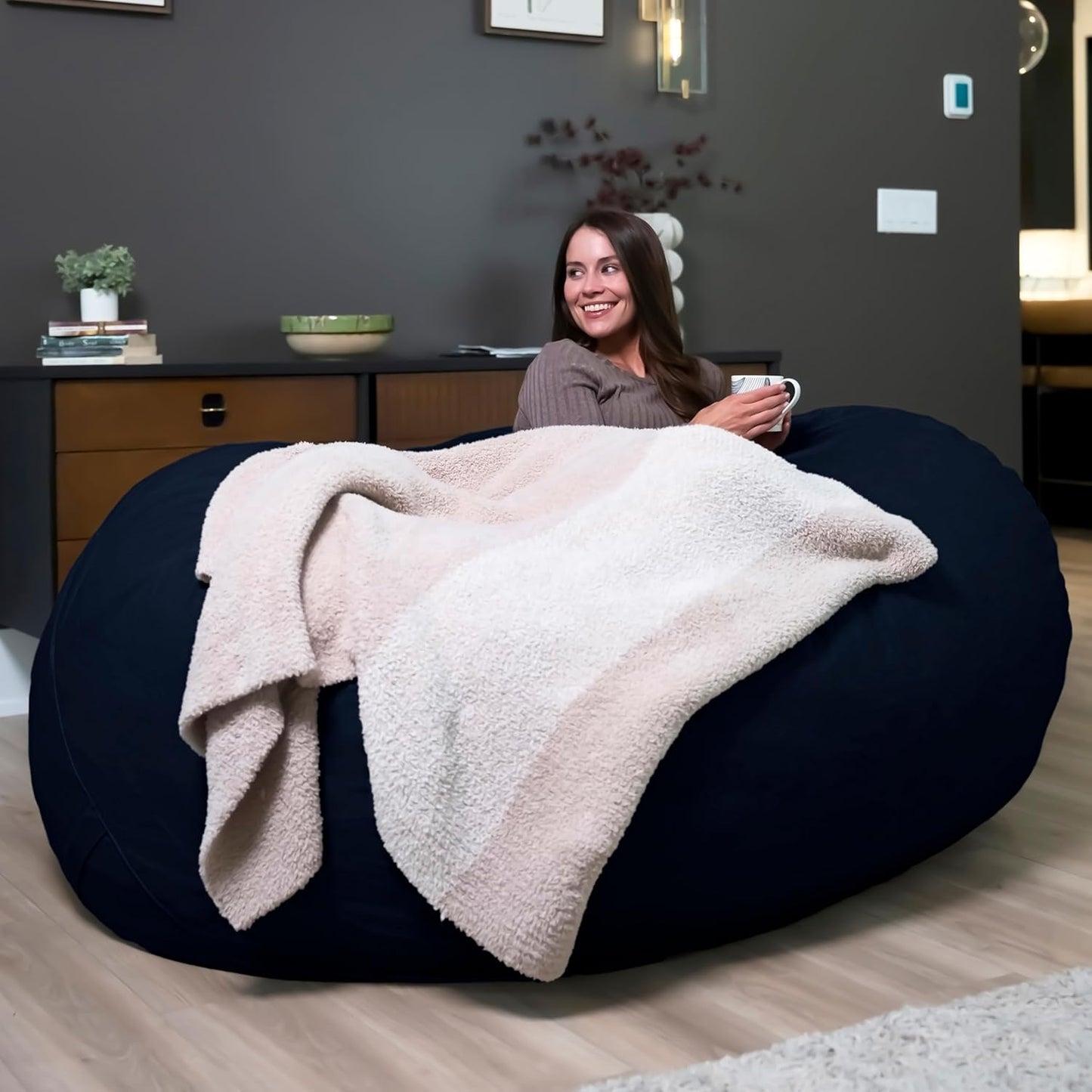 Fuf XL Foam Filled Bean Bag Chair with Removable Cover, Cobalt Lenox, Durable Woven Polyester, 5 Feet Giant