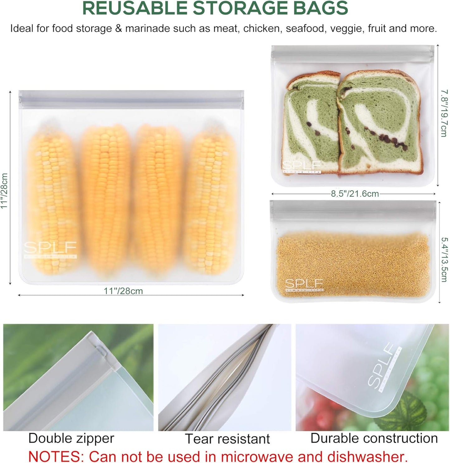 18 Pack BPA FREE Reusable Storage Bags (6 Gallon Freezer Bags, 6 Sandwich Bags, 6 Snack Bags), Extra Thick Leakproof Silicone and Plastic Free Lunch Bag