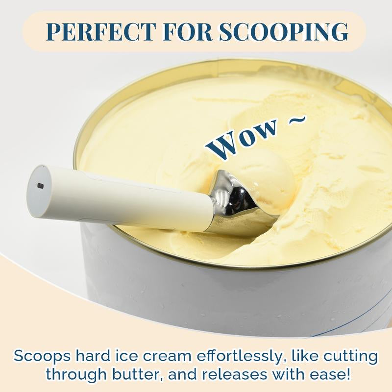 Heated Ice Cream Scoop Rechargeable Battery Electric Ice Cream Scooper for Scooping Hard Ice Cream, Metal Spoon 2 Oz IP 67 Waterproof LED Display Easy Clean Durable Kitchen Gadgets