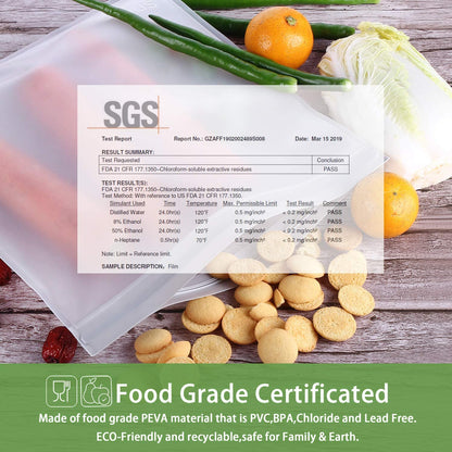 18 Pack BPA FREE Reusable Storage Bags (6 Gallon Freezer Bags, 6 Sandwich Bags, 6 Snack Bags), Extra Thick Leakproof Silicone and Plastic Free Lunch Bag