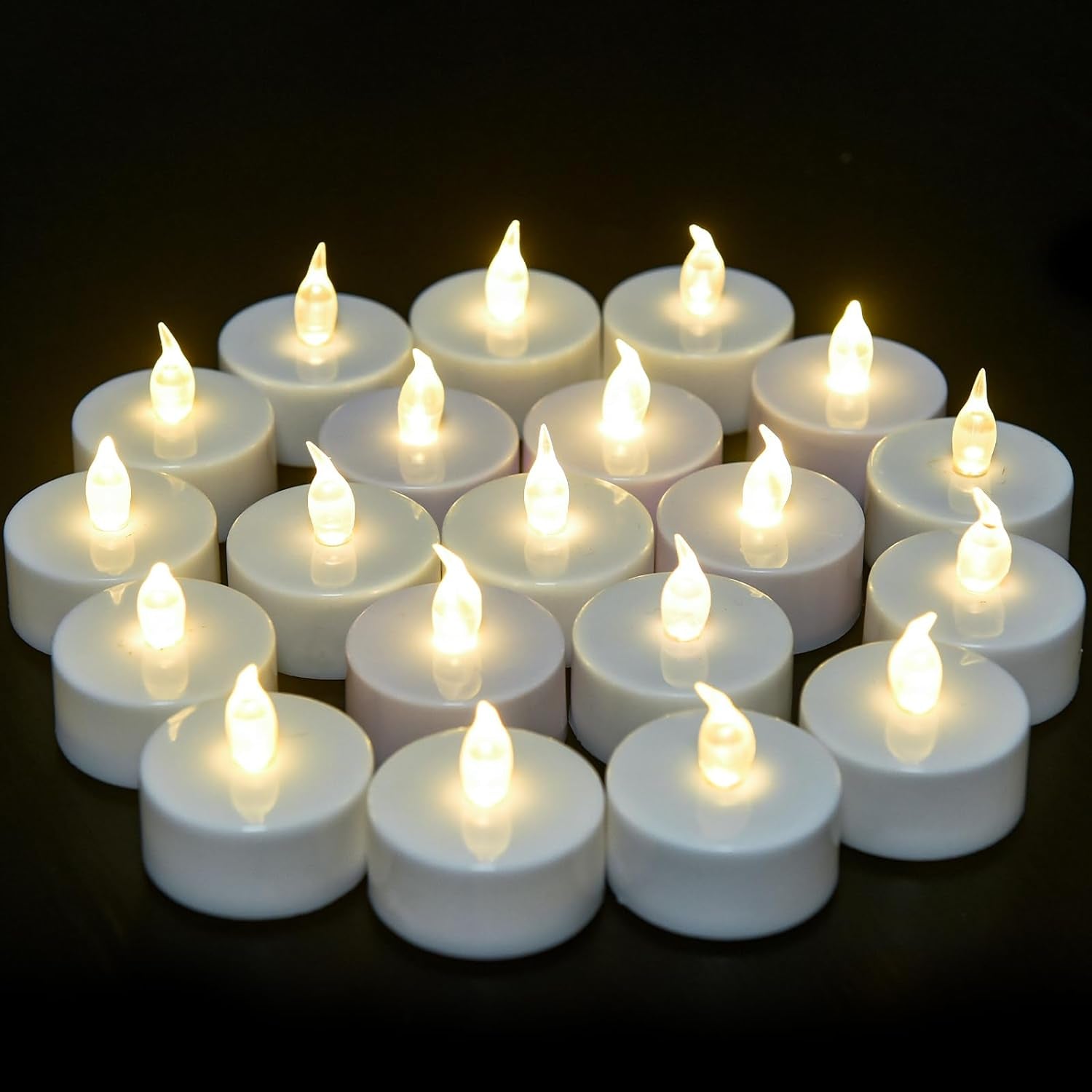 Flameless Tea Lights Candles - Realistic LED Flickering Operated Tea Lights Steady Battery Tealights Long Lasting Electric Fake Candles in White 24Pcs Decoration for Party and Gifts Ideas