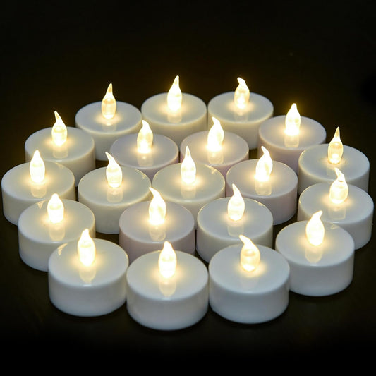Flameless Tea Lights Candles - Realistic LED Flickering Operated Tea Lights Steady Battery Tealights Long Lasting Electric Fake Candles in White 24Pcs Decoration for Party and Gifts Ideas