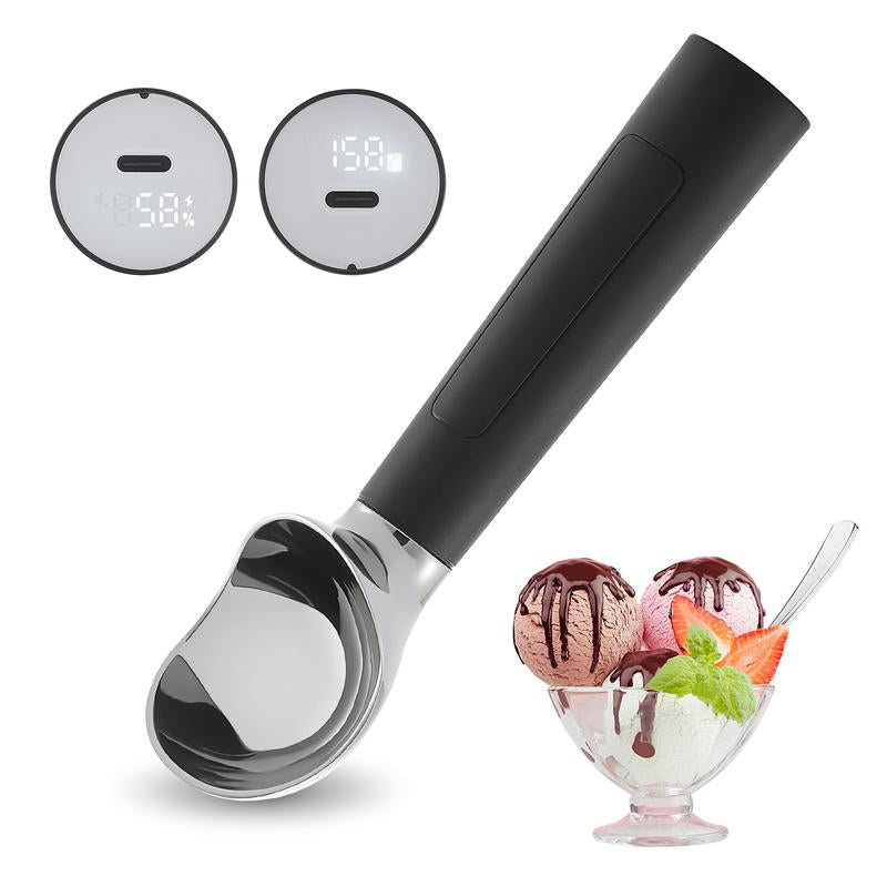 Heated Ice Cream Scoop Rechargeable Battery Electric Ice Cream Scooper for Scooping Hard Ice Cream, Metal Spoon 2 Oz IP 67 Waterproof LED Display Easy Clean Durable Kitchen Gadgets