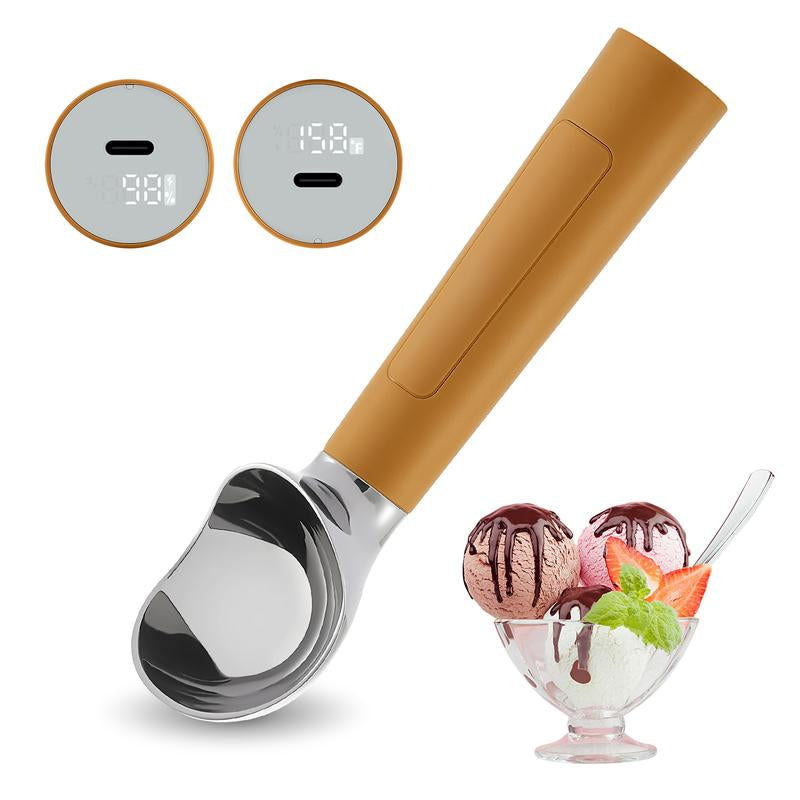 Heated Ice Cream Scoop Rechargeable Battery Electric Ice Cream Scooper for Scooping Hard Ice Cream, Metal Spoon 2 Oz IP 67 Waterproof LED Display Easy Clean Durable Kitchen Gadgets