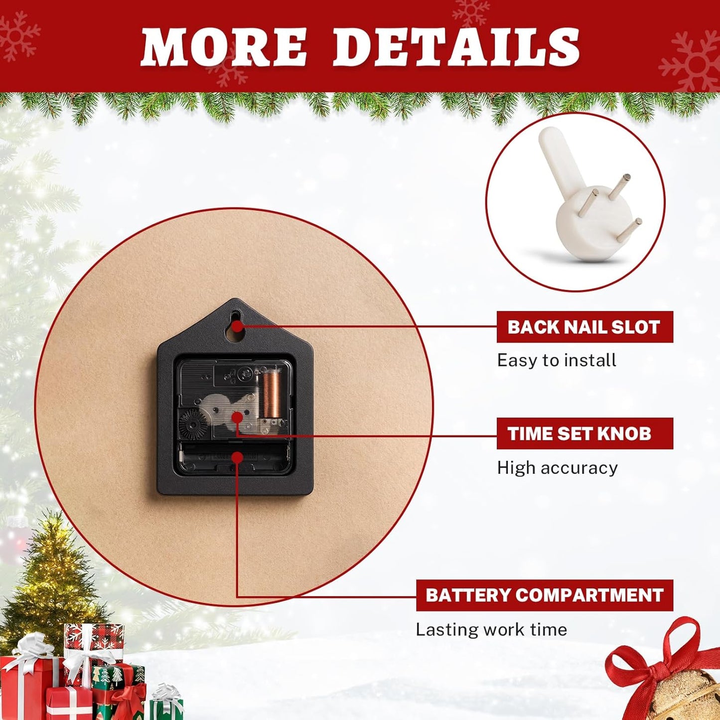 Christmas Wall Clock Silent Non-Ticking, Christmas Snowflakes Snowman Ball Blue round Wall Clocks Decor for Home Kitchen Living Room Office, Battery Operated(12 Inch)