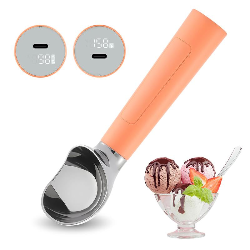 Heated Ice Cream Scoop Rechargeable Battery Electric Ice Cream Scooper for Scooping Hard Ice Cream, Metal Spoon 2 Oz IP 67 Waterproof LED Display Easy Clean Durable Kitchen Gadgets