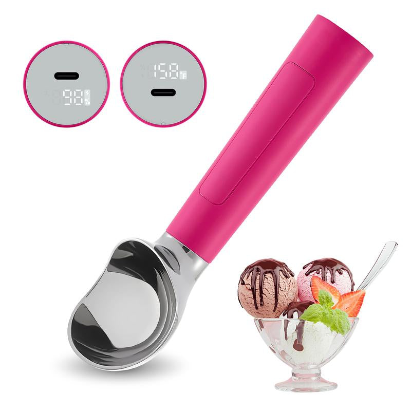 Heated Ice Cream Scoop Rechargeable Battery Electric Ice Cream Scooper for Scooping Hard Ice Cream, Metal Spoon 2 Oz IP 67 Waterproof LED Display Easy Clean Durable Kitchen Gadgets