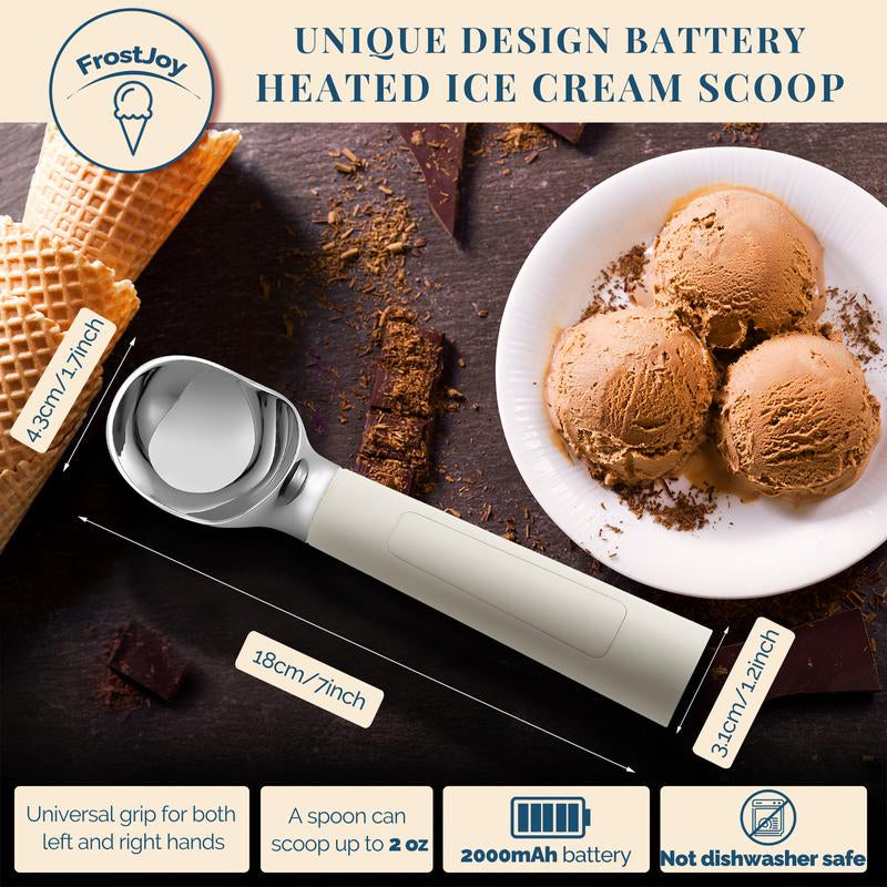 Heated Ice Cream Scoop Rechargeable Battery Electric Ice Cream Scooper for Scooping Hard Ice Cream, Metal Spoon 2 Oz IP 67 Waterproof LED Display Easy Clean Durable Kitchen Gadgets