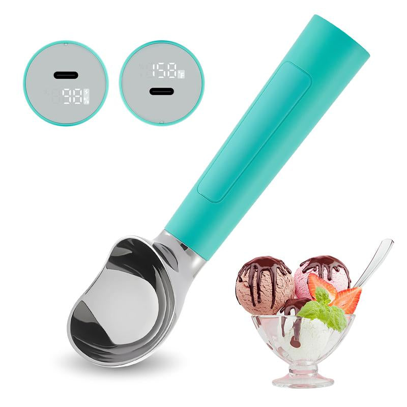 Heated Ice Cream Scoop Rechargeable Battery Electric Ice Cream Scooper for Scooping Hard Ice Cream, Metal Spoon 2 Oz IP 67 Waterproof LED Display Easy Clean Durable Kitchen Gadgets