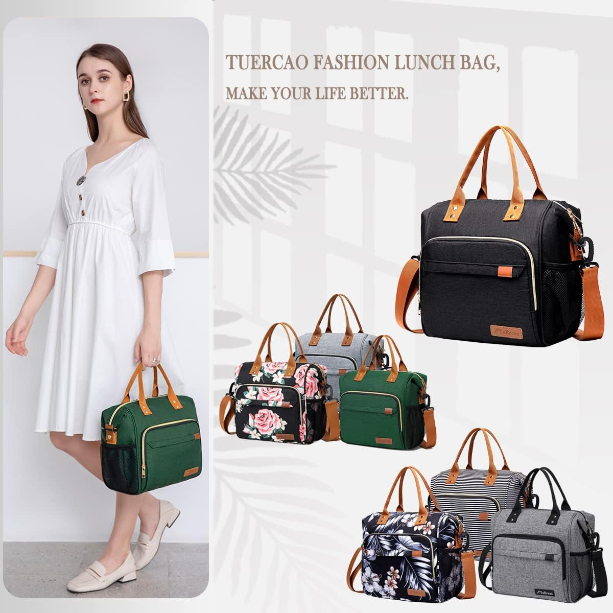 Insulated Lunch Bag Adult Lunch Box for Women for Work Leakproof Soft Cooler for Beach Travel Picnic, Dark Green