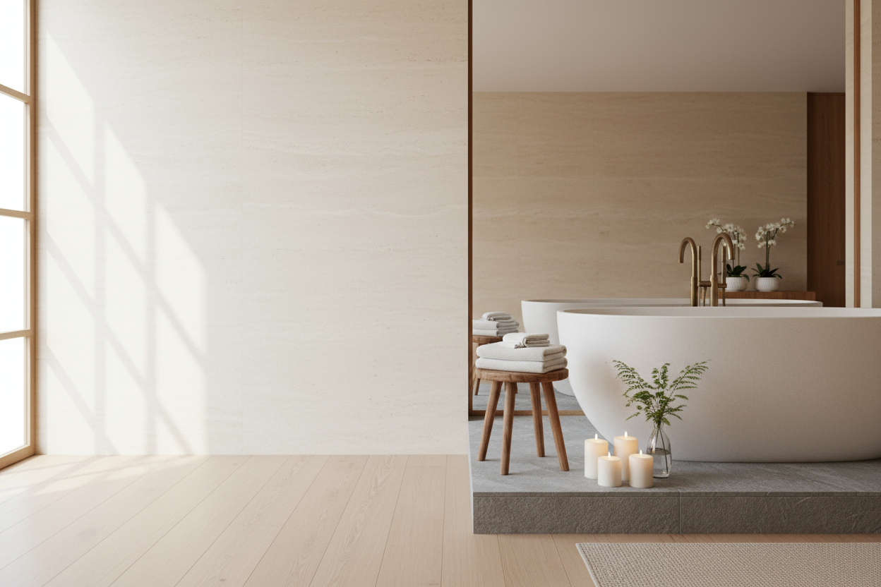 spa bathroom with light left side for text